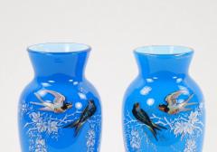 19th Century French Pair Hand Painted Decorated Art Glass Vases - 3282552