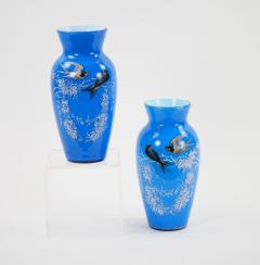 19th Century French Pair Hand Painted Decorated Art Glass Vases - 3282561