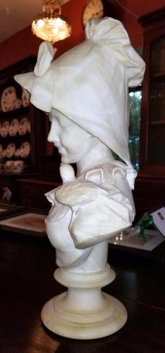 19th Century French White Alabaster Bust of Lady in Bonnet - 1709117