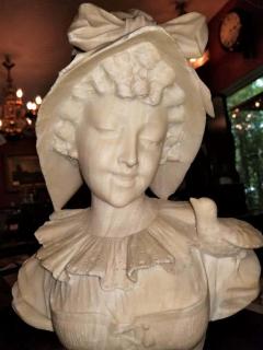 19th Century French White Alabaster Bust of Lady in Bonnet - 1709119