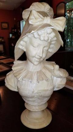 19th Century French White Alabaster Bust of Lady in Bonnet - 1709124