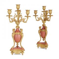 19th Century French pink marble and ormolu clock set - 3488834
