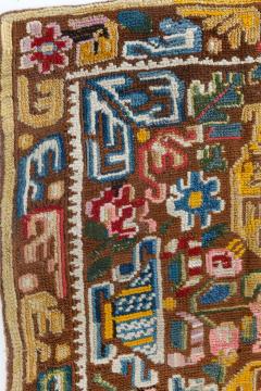 19th Century Geometric Floral Motifs Brown Yellow Needlework Carpet - 2457405