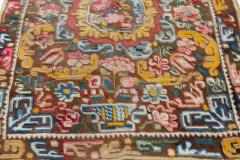 19th Century Geometric Floral Motifs Brown Yellow Needlework Carpet - 2457406