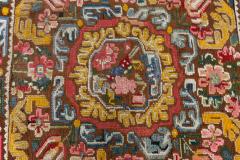 19th Century Geometric Floral Motifs Brown Yellow Needlework Carpet - 2457407
