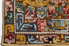 19th Century Geometric Floral Motifs Brown Yellow Needlework Carpet - 2457408