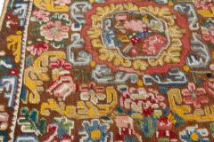 19th Century Geometric Floral Motifs Brown Yellow Needlework Carpet - 2457409
