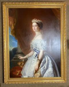 19th Century German Oil on Canvas of Empress Eugenie in a White Court Dress - 3723721