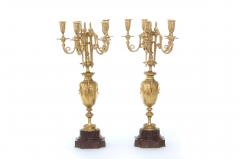 19th Century Gilt Bronze Marble Base Five Arm Candelabra - 1822700