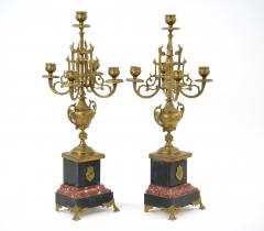 19th Century Gilt Bronze Mounted Slate rouge Marble Five Arm Candelabra - 3282993