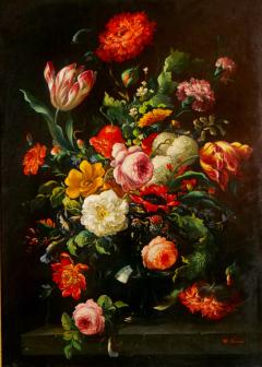 19th Century Gilt Wood Frame Oil Canvas Wreath Flower Still life Painting - 3283224