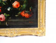 19th Century Gilt Wood Frame Oil Canvas Wreath Flower Still life Painting - 3283226