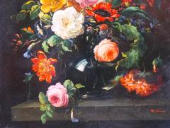 19th Century Gilt Wood Frame Oil Canvas Wreath Flower Still life Painting - 3283227