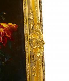 19th Century Gilt Wood Frame Oil Canvas Wreath Flower Still life Painting - 3283228