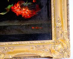 19th Century Gilt Wood Frame Oil Canvas Wreath Flower Still life Painting - 3283229