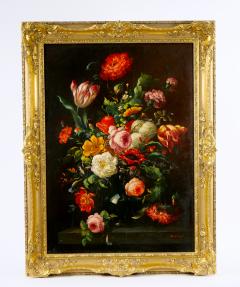 19th Century Gilt Wood Frame Oil Canvas Wreath Flower Still life Painting - 3283232