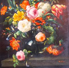 19th Century Gilt Wood Frame Oil Canvas Wreath Flower Still life Painting - 3283233