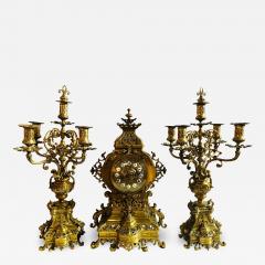 19th Century Gothic Style J E Caldwell Gilt Bronze Clock Garniture Set - 2974266