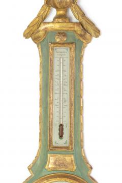 19th Century Green Gilt Carved Thermometer Over Barometer Circa 1850 - 2180861