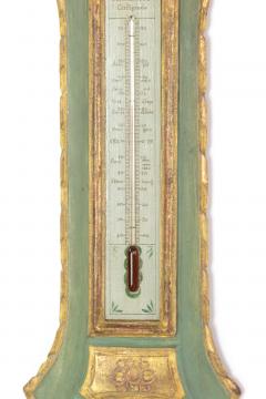 19th Century Green Gilt Carved Thermometer Over Barometer Circa 1850 - 2180862