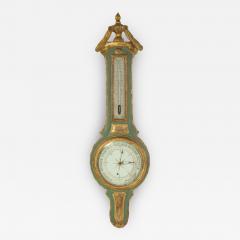 19th Century Green Gilt Carved Thermometer Over Barometer Circa 1850 - 2184432