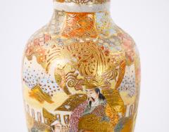 19th Century Hand Painted Gilt Porcelain Satsuma Pair Vase - 3283007