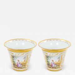 19th Century Hand Painted Paris Porcelain Cachepots with Gilt Details - 4796262