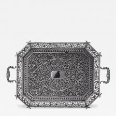 19th Century Indian Cutch Solid Silver Magnificent Large Tray C 1880 - 3241492