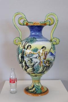 19th Century Italian Antique Majolica Large Hand Painted Antique Vase Signed - 2481304