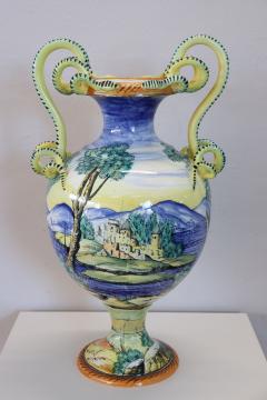 19th Century Italian Antique Majolica Large Hand Painted Antique Vase Signed - 2481308