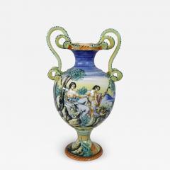 19th Century Italian Antique Majolica Large Hand Painted Antique Vase Signed - 2482619
