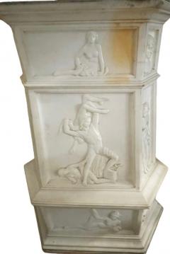 19th Century Italian Carrara Marble Pedestal Neoclassical Carvings Figural - 3445787