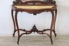 19th Century Italian Carved Walnut Antique Console Table with Mirror - 2246355