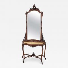 19th Century Italian Carved Walnut Antique Console Table with Mirror - 2246533