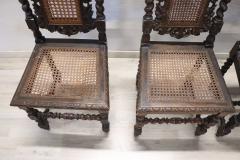 19th Century Italian Carved Walnut Dining Chairs with Vienna Straw Set of 4 - 3229276