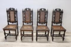 19th Century Italian Carved Walnut Dining Chairs with Vienna Straw Set of 4 - 3229277