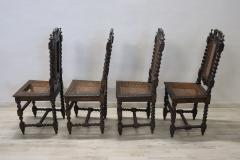 19th Century Italian Carved Walnut Dining Chairs with Vienna Straw Set of 4 - 3229283