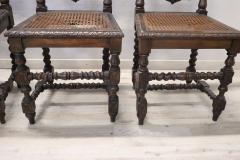 19th Century Italian Carved Walnut Dining Chairs with Vienna Straw Set of 4 - 3229284