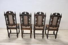 19th Century Italian Carved Walnut Dining Chairs with Vienna Straw Set of 4 - 3229285