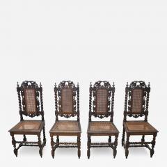 19th Century Italian Carved Walnut Dining Chairs with Vienna Straw Set of 4 - 3230273