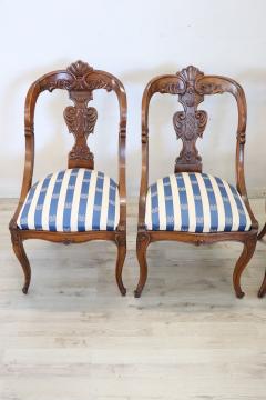 19th Century Italian Charles X Carved Walnut Set of Four Antique Chairs - 3555675