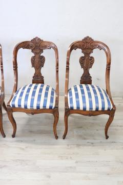19th Century Italian Charles X Carved Walnut Set of Four Antique Chairs - 3555676
