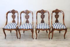 19th Century Italian Charles X Carved Walnut Set of Four Antique Chairs - 3555679