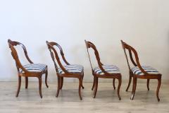 19th Century Italian Charles X Carved Walnut Set of Four Antique Chairs - 3555684