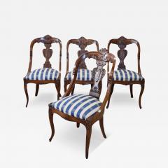 19th Century Italian Charles X Carved Walnut Set of Four Antique Chairs - 3560428