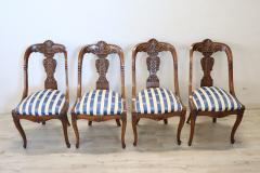 19th Century Italian Charles X Carved Walnut Set of Four Antique Chairs - 3555717