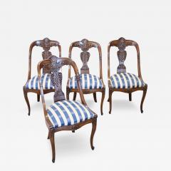 19th Century Italian Charles X Carved Walnut Set of Four Antique Chairs - 3560431