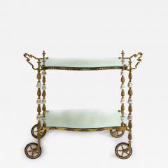 19th Century Italian Handmade Bronze Serving Table Cart with Capodimonte - 3051156