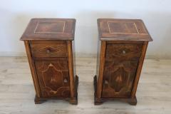 19th Century Italian Inlaid Walnut Pair of Antique Nightstands - 3376606
