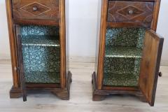 19th Century Italian Inlaid Walnut Pair of Antique Nightstands - 3376607